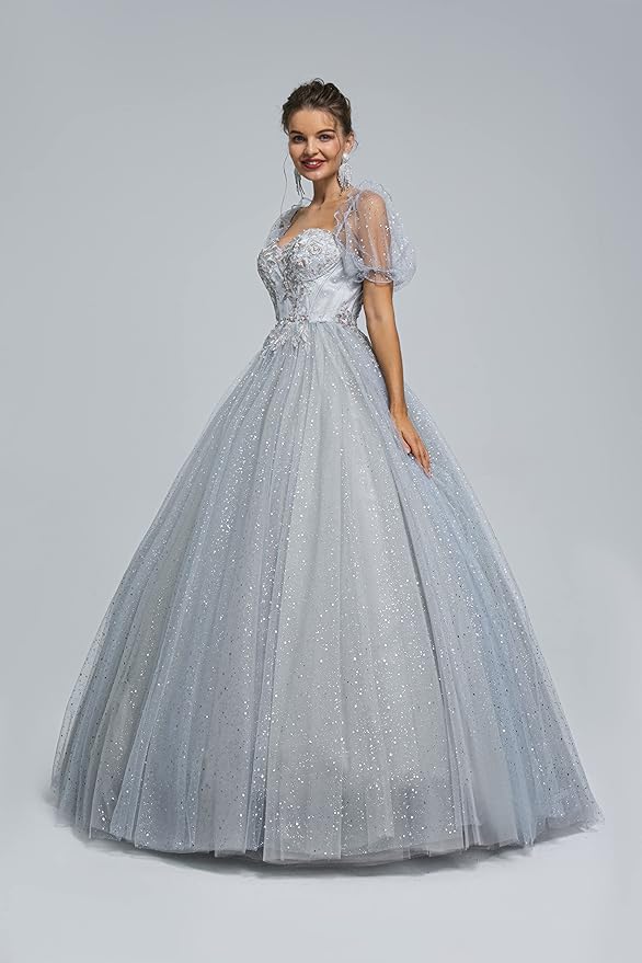 Engerla Women's Beading Sweetheart Ball Gown Tulle Layed Long Quinceanera Dress