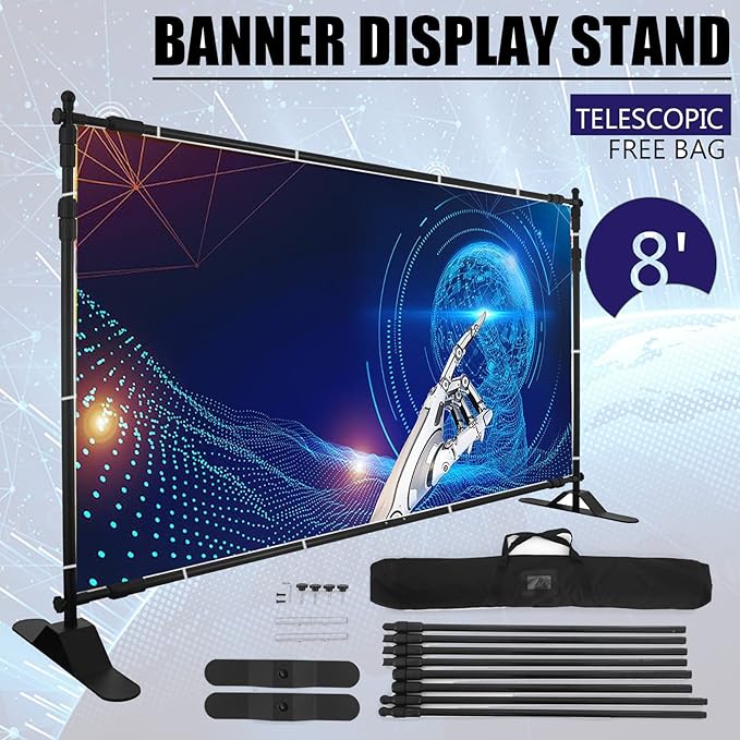 10x8 ft Adjustable Backdrop Banner, Large Display Step and Repeat Stand, Portable Backdrop Banner Stand for Parties Wedding Photoshoot Exhibition Background, with Carrying Bag