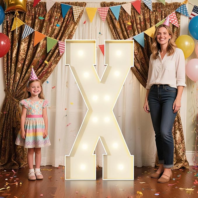 4FT Marquee Letters X Sign,Large Light Up Numbers Party Decoration - Hook and Loop Fastener,No Tools Easy Setup, Corrugated Plastic for Birthdays Weddings Baby Anniversaries(Letters X)