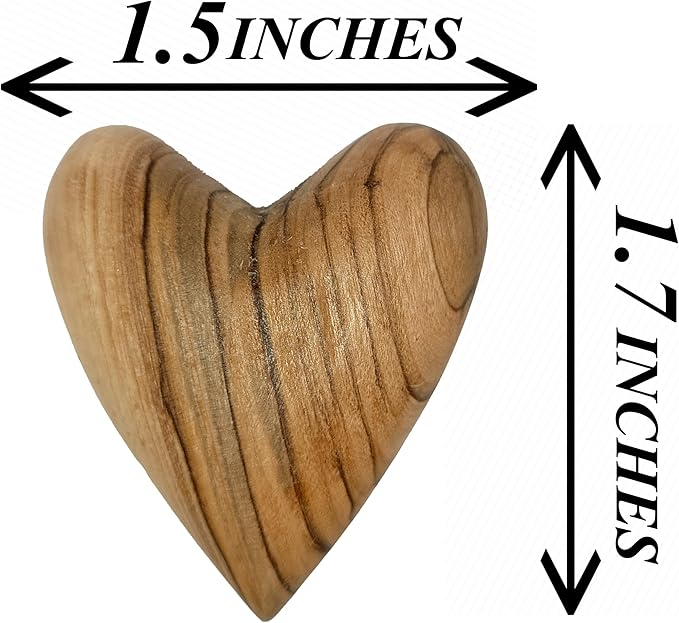 Zuluf Set of 10 Olive Wood Hearts 1.7 x 1.5 Bulk Pack Hand Carved Wooden Hearts Wedding Favors Party Pack Valentine Bowl Filler Rustic Home Decorations Handmade in Bethlehem w/Certificate