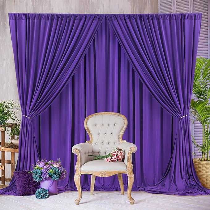 50ft x 10ft Wrinkle Free Purple Backdrop Curtains for Parties,Soft Silk Polyester Wedding Backdrop Drapes,10 Panels 5x10ft Photo Back Drop Curtain for Themed Birthday Party Photography Background
