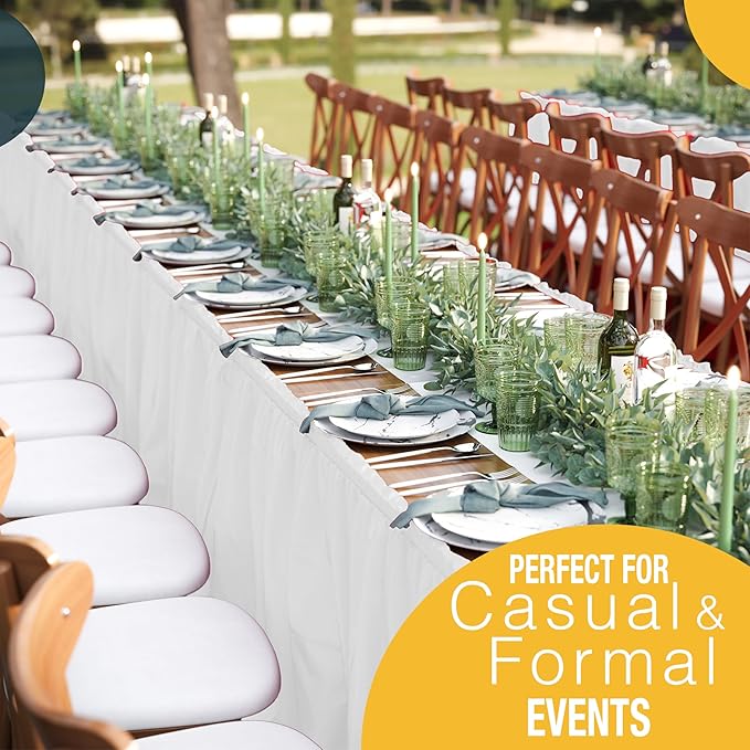 Exquisite Ruffle Table Skirt White Pack Of 12, 14 Ft Long Table Skirts for Rectangle Tables 6ft Plus or Round Tables Skirts with Adhesive Strip for Gender Reveal Decor & Happy Birthday Parties