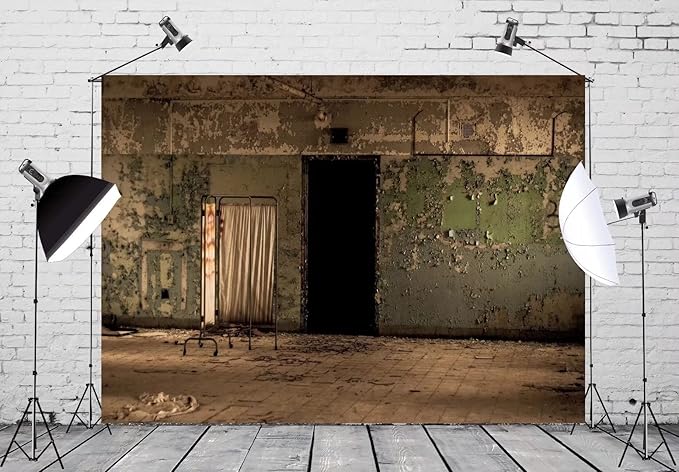 BELECO 12x10ft Fabric Creepy Old House Backdrop Abandoned Hospital Insane Asylum Haunted Halloween Backdrop Shabby Interior Horror Themed Party Decorations Kids Adult Portrait Shooting Photo Props