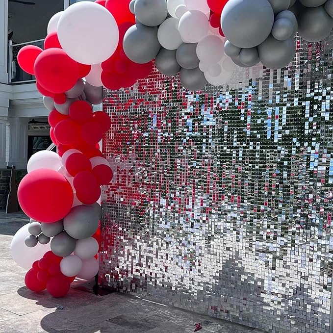 COKAOBE Silver Shimmer Wall Backdrop, 24PCS Square Sequin Shimmer Backdrop Panel, Photo Backdrops for Birthday, Anniversary, Wedding, Graduation & Bachelorette Party Decoration