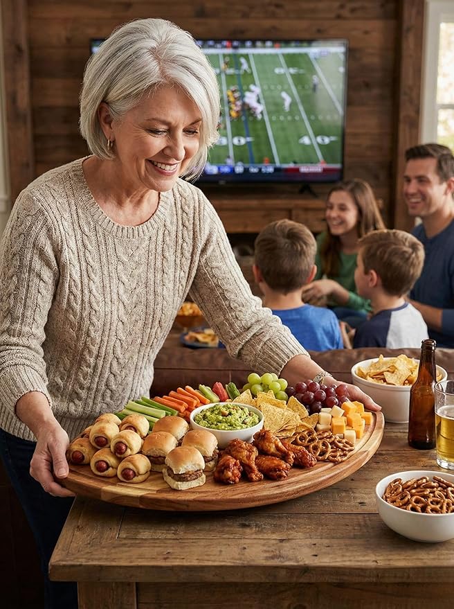 New – Giant Football Shaped Cutting Board – 23.5X14 INCH – Jumbo Size Acacia Wood Charcuterie Tray – Extra Large Wooden Football Serving Platter for Super Bowl Parties, Tailgate Hosting & Gifts