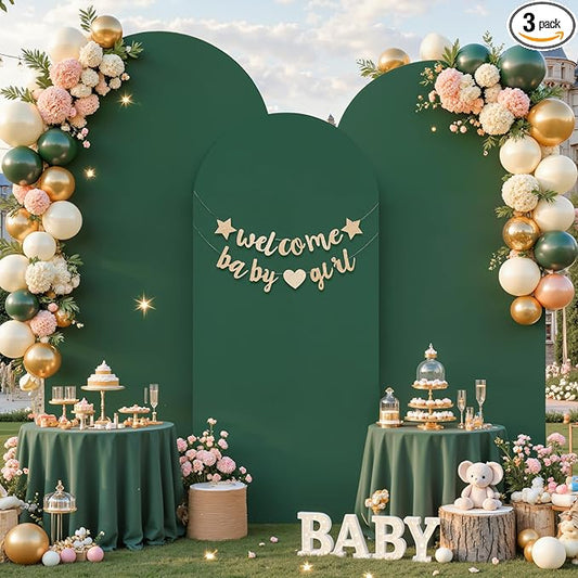Hunter Green Arch Cover 3 Set - 4FT, 5FT, 6FT Hunter Green Arch Backdrop Cover Spandex Wedding Arch Stand Covers for Birthday Party Baby Shower Wedding Bridal Shower Photo Background Decorations