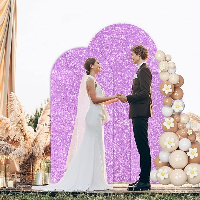 FUHSY Wedding Arch Stand Cover Lavender Set of 3 Arch Cover 4ft 5ft 6ft Spandex Sequin Arches Backdrop Covers Lilac Chiara Backdrop Stand Cover Shimmer Party Arch for Birthday Decor