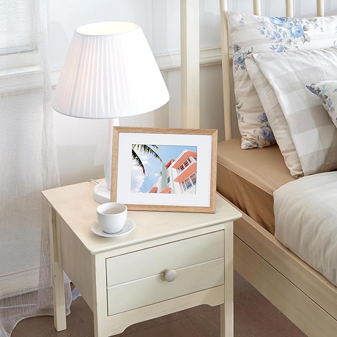 Axeman 8x10 Picture Frame - Solid Oak Wood 8''x10'' Frame With Mat For 5x7, 8 x 10 Photo Frame Wood, Plexiglass And Hanging Hardware Included, Wall And Tabletop Display, Oak 3PCs