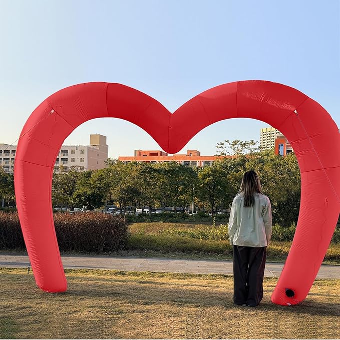 9 * 4.5FT Red Valentine Inflatables Outdoor Decorations Heart Shaped Blow up Inflatable Archway with Build in LED for Indoor Outdoor Party Lawn Yard Garden Anniversary Wedding Decor