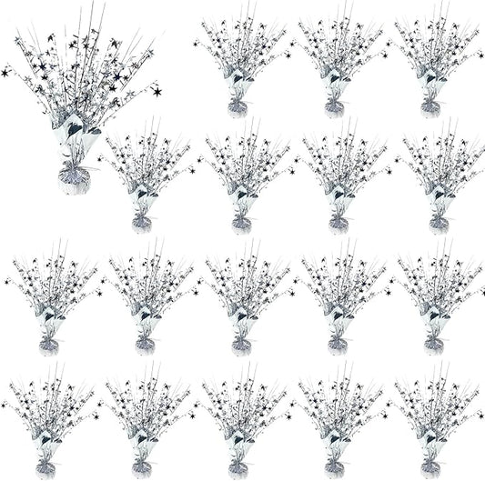 18 Pack Metallic Foil Spray Centerpiece Star Table Decoration Burst Glitter Tabletop Centerpieces for Birthday Christmas New Years Nye Wedding Graduation Holiday Party Supplies Decor, Silver