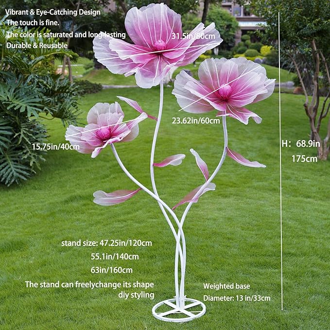 Giant Flowers for Decoration,Artificial Silk Flowers with Stand,Large Fake Floral Decor for Home Garden,Indoor Outdoor Party Birthday Wedding Backdrop (Gradient red)