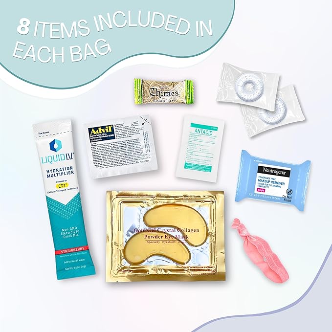 Hangover Kit (5 Pack) Pre Filled Party Favors, Goodie Bags, Gift for Bachelorette, Wedding, 21st Birthday, Girls Trip and All Celebrations