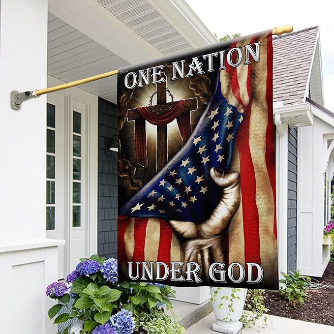 FLAGWIX Christian Patriot American Flags, One Nation Under God American Flag - 4th of July Decorations for Home, Outside, House Flag 30x40 - Double Sided, Heavy Duty Canvas, Decorative Outdoor Flags