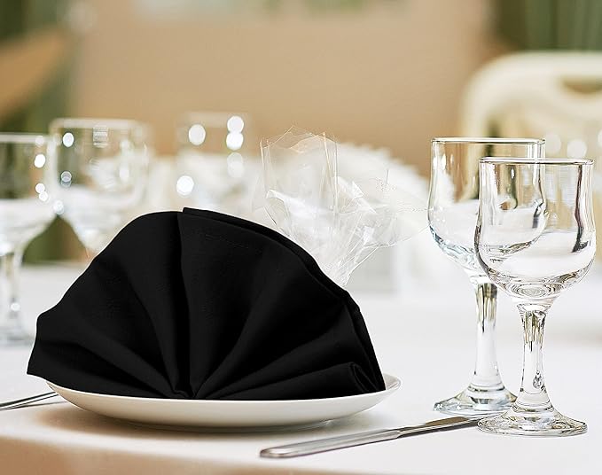 Utopia Home [60 Pack, Black] Cloth Napkins 17x17 Inches, 100% Polyester Hemmed Edges, Washable and Reusable Ideal for Parties, Weddings and Dinners