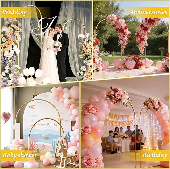 Arch Backdrop Stand - 2PCS (7.2ft, 6.6ft) Upgraded Metal Arch Backdrop Stand - Easy to Set up Gold Wedding Arch Frames- for Weddings, Birthday Parties, Baby Showers, Family Gatherings