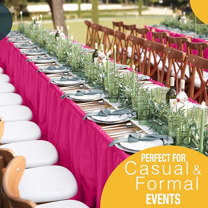Exquisite Ruffle Table Skirt Cerise 12 Pack 14 Ft Long Table Skirts for Rectangle Tables 6ft Plus or Round Tables Skirts with Adhesive Strip for Gender Reveal Decor & Happy Birthday Parties