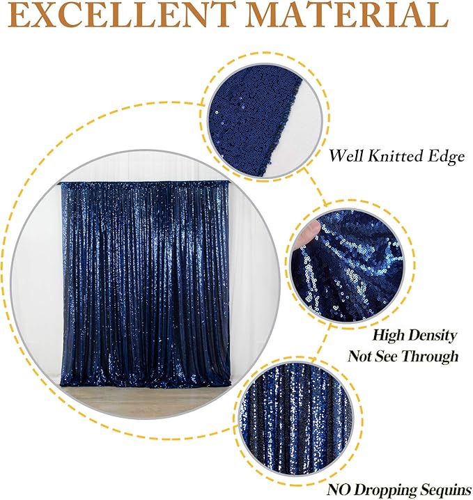 ShiDianYi Navy Blue Sequin Backdrop Curtain 10FTX10FT Photo Backdrops Shimmer Curtains for Birthday/Holiday/Banquet Decoration Background