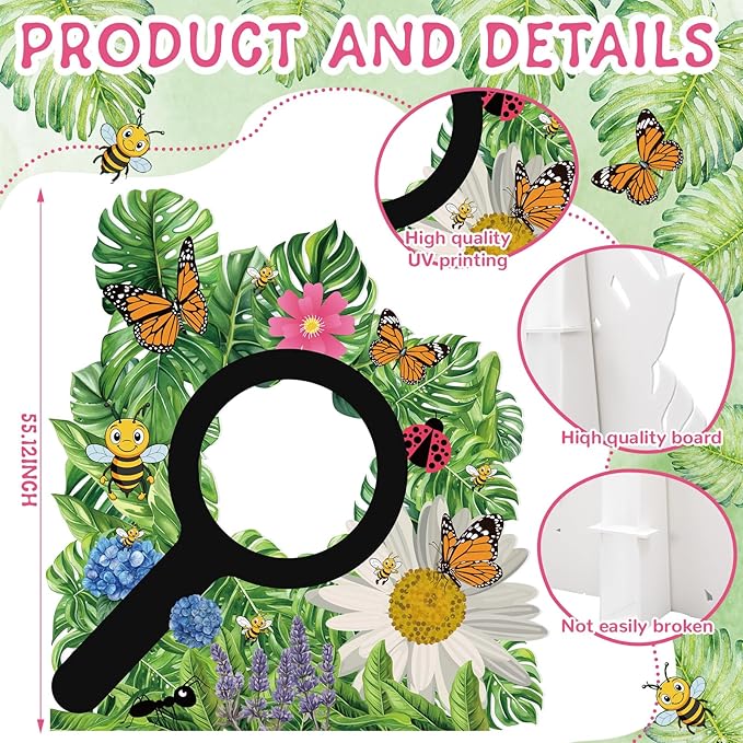Teling 4.9 x 3.9 ft VBS Flowers Arch Cardboard Cutout Stand-up Vacation Bible School Supplies Cartoon Forest Photography Backdrop for Baby Shower Birthday Party Decor Photo Props
