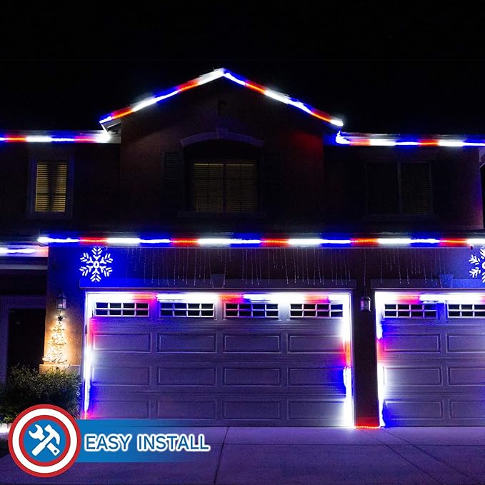 Russell Decor 20ft/6m Led Rope Lights for Patriotic 4th of July Memorial Day Decor Party Outdoor Decorative Lighting Trees Patio Deck Flexible String Tube Lights Blue Red White