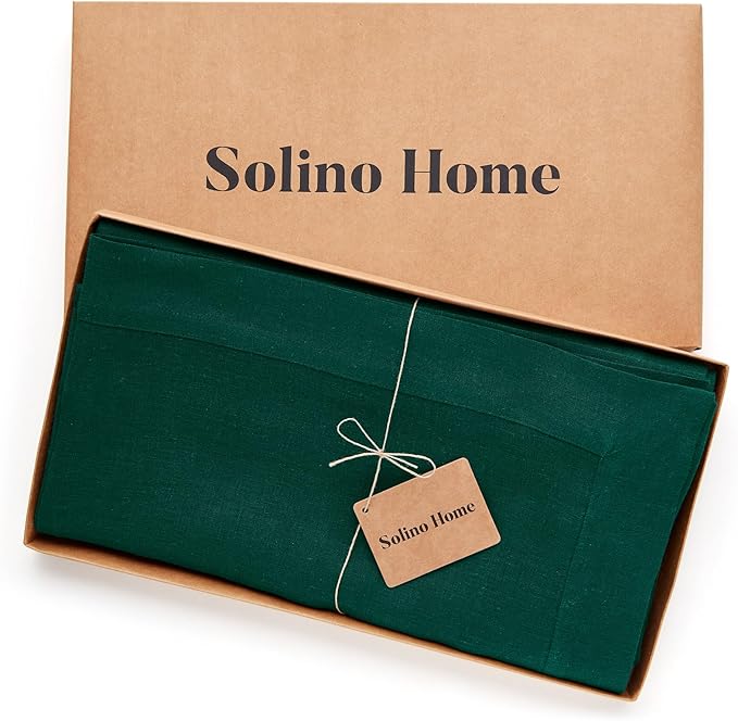 Solino Home Linen Tablecloth for Rectangle Tables 60 x 90 Inch - 100% Pure Linen Rainforest Green Table Cloth - Fete, Machine Washable Cloth Tablecloth for St Patricks Day