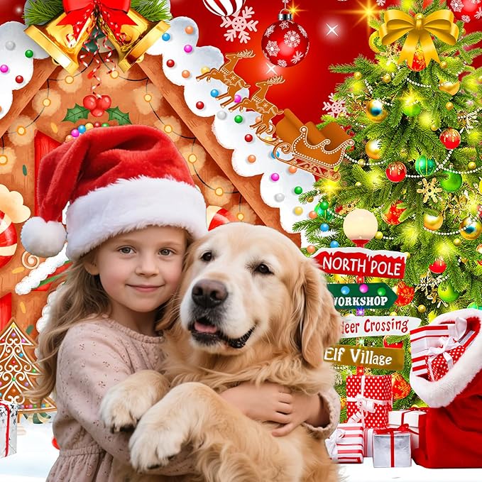 Christmas Backdrops for Photography, Gingerbread House Photo Backdrop for Wall Photoshoot, Xmas Background Holiday Party Decorations 10x8FT