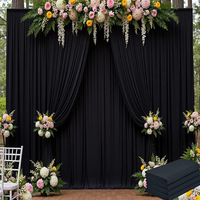 20ft x 15ft Black Wrinkle Free Backdrop Curtains for Parties,Silky Polyester Fabric Wedding Ceiling Drapes-4 Panels 15ft Photo Back Drop Drapes for Baby Shower Photography Stage Background Cloth
