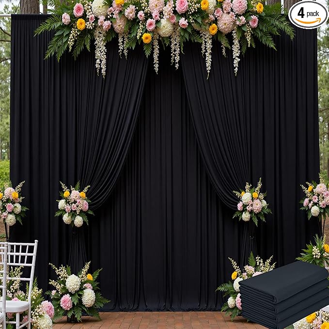 20ft x 15ft Black Wrinkle Free Backdrop Curtains for Parties,Silky Polyester Fabric Wedding Ceiling Drapes-4 Panels 15ft Photo Back Drop Drapes for Baby Shower Photography Stage Background Cloth