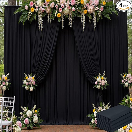 20ft x 15ft Black Wrinkle Free Backdrop Curtains for Parties,Silky Polyester Fabric Wedding Ceiling Drapes-4 Panels 15ft Photo Back Drop Drapes for Baby Shower Photography Stage Background Cloth