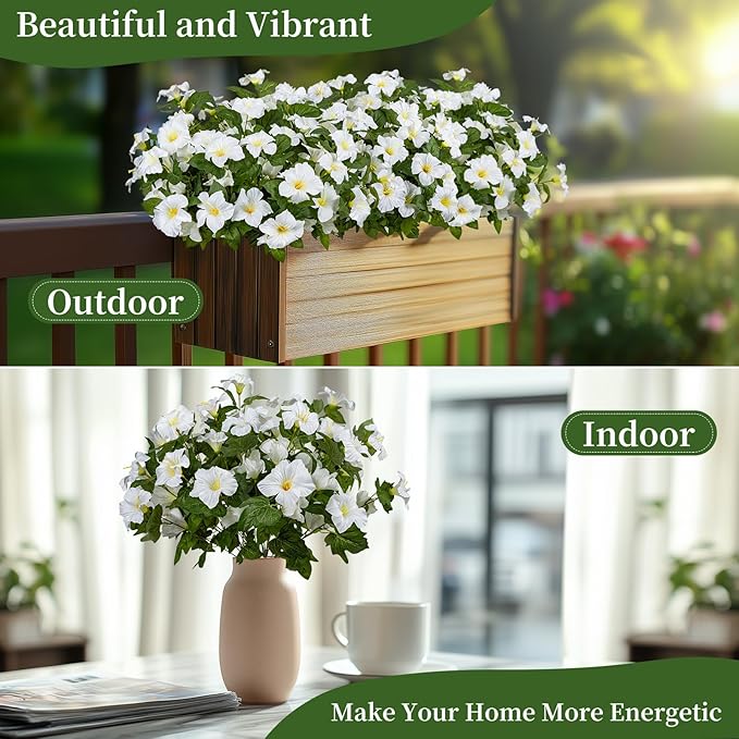 19 Inch Artificial Fake Flowers for Outdoor,4 Pcs Faux Silk Petunias Spring Flowers for Outside for Indoor Porch Planter Front Door Garden Patio Window Box Home Decor(White)