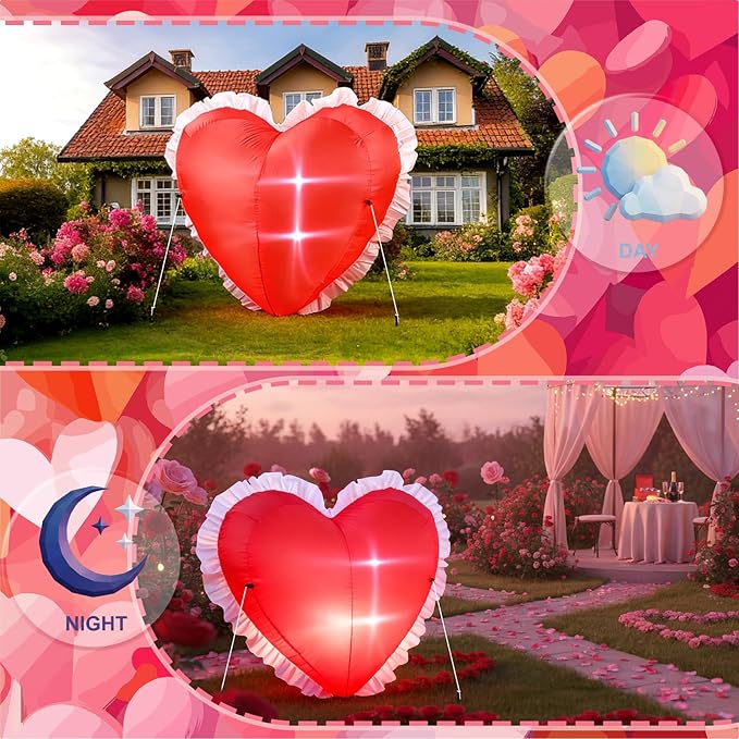 VIHOSE Valentine's Day Inflatable Heart 5 Ft Red Heart Blow up Yard Decorations with LED Light Valentine Romantic Holiday Decor for Indoor Outdoor Holiday Yard Anniversary Wedding Party