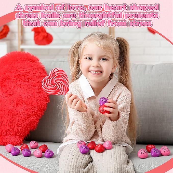 300 Pieces Valentine Day Heart Stress Balls 1.5 Inch Mini Stress Relief Balls Small Heart Shape Ball Kids Adults Wedding School Carnival Gift(Valentines)