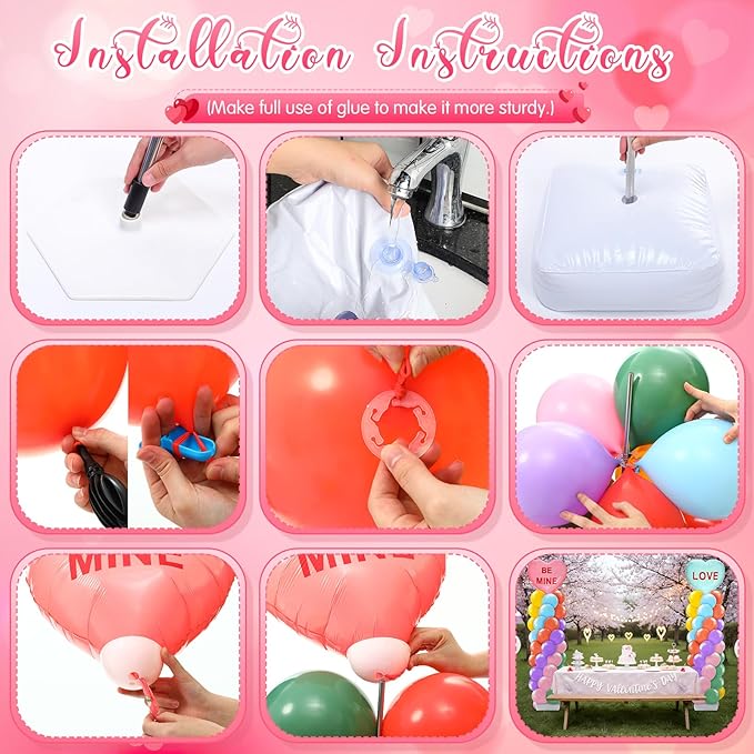Kasyat 2 Set Valentines Day Balloon Column Stand Kit with 2 Candy Pastel Heart Love Foil Balloons, Valentines Day Arch Garland Stands for Valentine's Wedding Anniversary Party Supplies Decoration