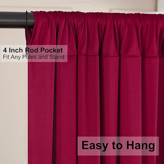 40ft×10ft Wrinkle Free Burgundy Backdrop Curtain for Parties, 8 Panels 5×10ft Soft Silky Polyester Wine Red Photo Backdrop Drapes for Wedding Birthday Christmas Photography Back Drop Cloth