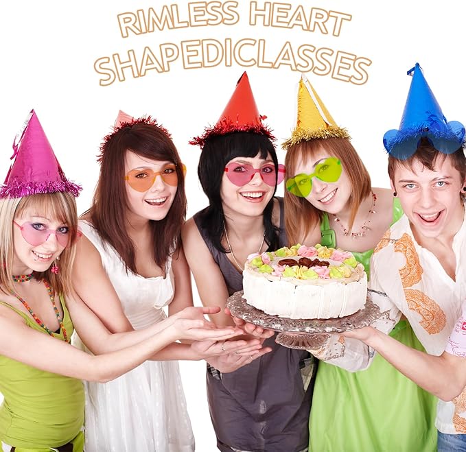 120 Pairs Heart Shaped Sunglasses Transparent Colored Rimless Heart Glasses Fun Plastic Sunglasses Bulk for Women Men Party Favors Eyewear, 30 Colors