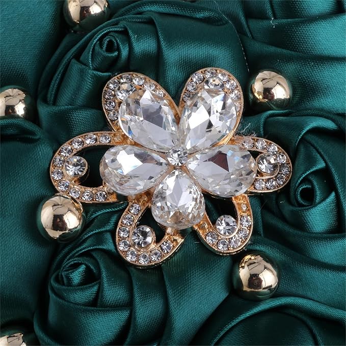 Bridal Wedding Bouquet for Bride Bridesmaid Wedding Quinceanera Throw Toss Artificial Rose Flower Bunch with Bling Brooch (66#DarkGreen, Small (Dia. 7.5"/18cm))