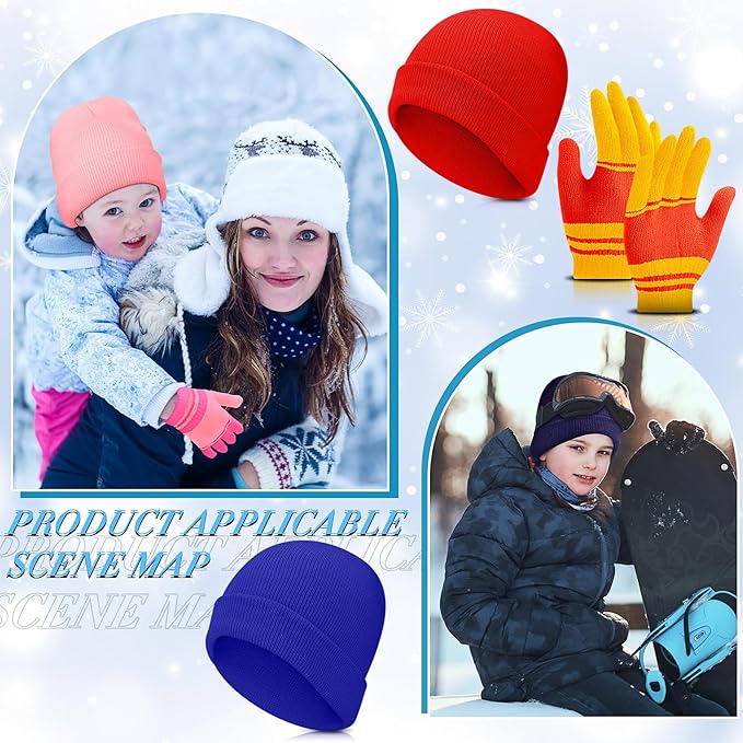 Xtinmee 100 Pcs Kids Winter Beanie and Gloves Bulk Warm Knit Hat Stretchy Full Fingers Gloves Pack Unisex Cold Weather Set