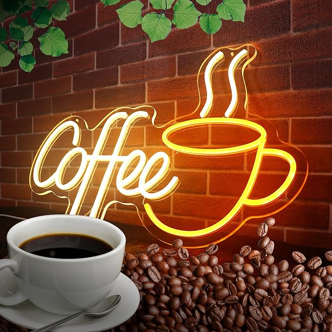 Coffee Neon Sign for Cafe LED Light Up Signs for Coffee Shop Wall Decor Coffee Bar Sign for Cafes Shop Bar Internet Lounge Decorations USB 21.7x13.8 Inch (Warm White)