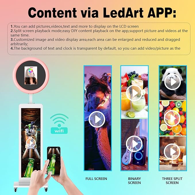 HARZHI Portable Photo Booth Compatible with Ipad, Photo Booth Shell Stand Stand Provide Chacktok Photo Booth Software for Party and Wedding, Free Custom Logo, Flight Case (LCD Screen+White)