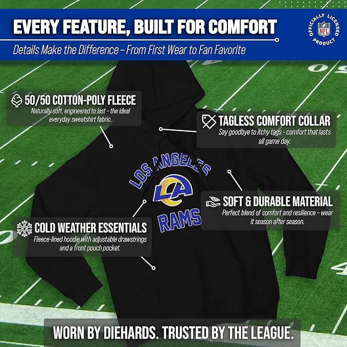 Team Fan Apparel NFL Adult Gameday Hooded Sweatshirt - Poly Fleece Cotton Blend - Stay Warm and Represent Your Team in Style