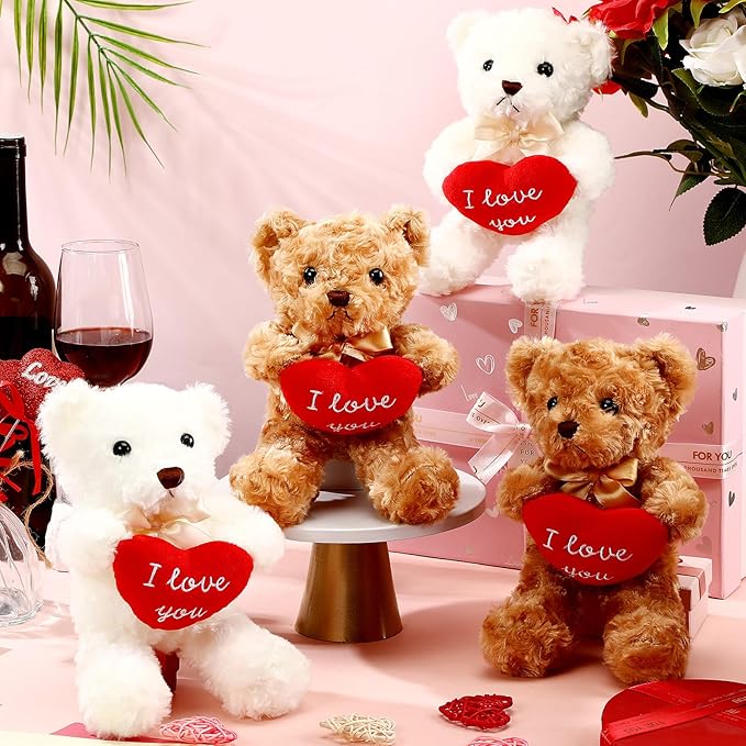 Hungdao 12 Pack Valentine's Day Bear Bulk 10 Inch Soft Valentine Stuffed Animals Cute Plush Bears Romantic Gift for Valentines Day Girlfriend Birthday Wedding Anniversary Decoration(Heart)
