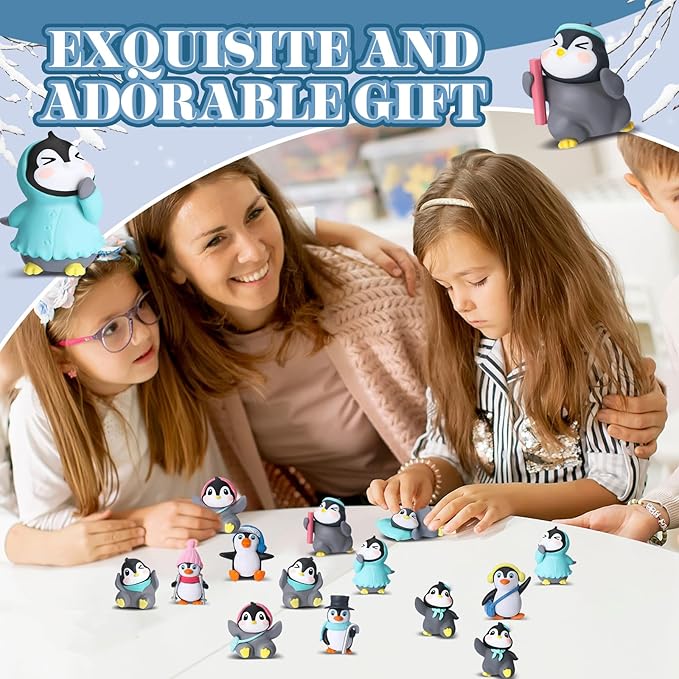 Macarrie 100 Pcs Mini Penguin Figurines Cake Topper Valentine's Day Galentines Party Favors Bulk Gifts Cute Miniature Figures Character Collection Playset Winter Birthday Early Educational Donation