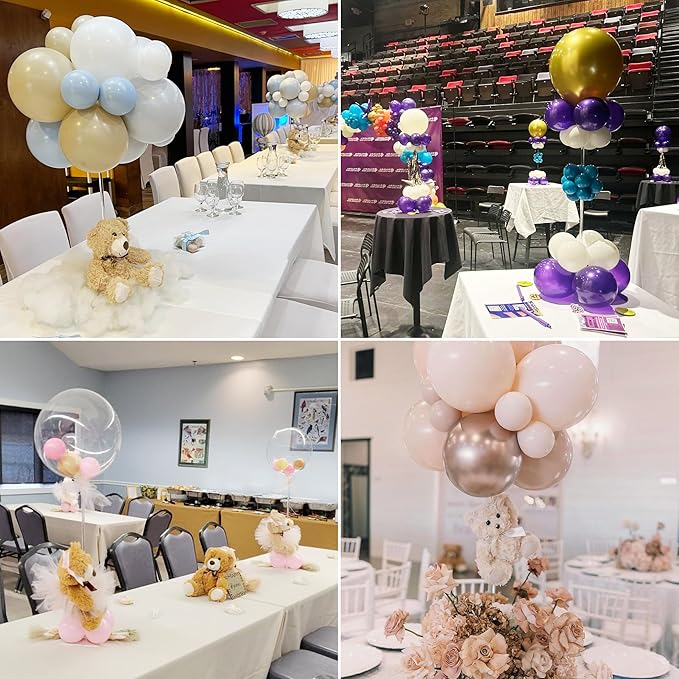 10 Pack Acrylic Balloon Stands for Table, 15.75 Inch Height Balloons Centerpiece for Tables with Base, Balloon Stick Holder for Wedding, Baby Shower, Birthday Party Decoration
