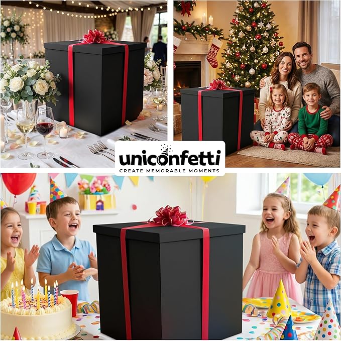 Giant Gift Box Black 24x24x24in JUMBO Extra Large Cardboard Decorative Box with Lid for Birthday Surprise, Pregnancy Announcement, Gender Reveal, Valentine's Day, Chinese New Year & Other Celebrations