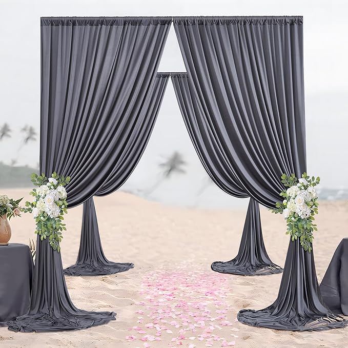 30ft×10ft Wrinkle Free Grey Backdrop Curtains for Parties, 6 Panels 5×10ft Soft Silky Polyester Charcoal Photo Backdrop Drapes for Birthday Baptims Baby Shower Wedding Photography Backgrounds