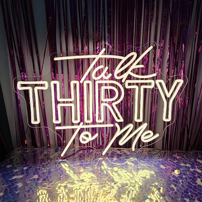 Talk Thirty To Me Neon Signs for Wall Decor,23.7 Inch Happy Birthday Neon Signs for Bedroom Wall with Dimmable Switch for Any Age Children's Room,Party,Christmas,Wedding Decoration,SIGNVIA