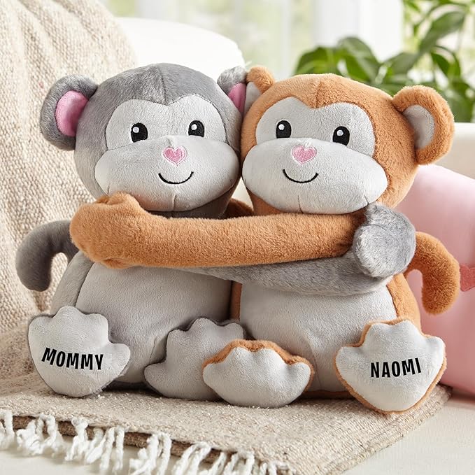 Let's Make Memories Personalized Hugging Plush Monkeys - Valentines Day - for Couples - Him - Her - Monkey Stuffed Animal for Kids - for Birthday - for Boy - for Girl - Monkey Stuffed Animal