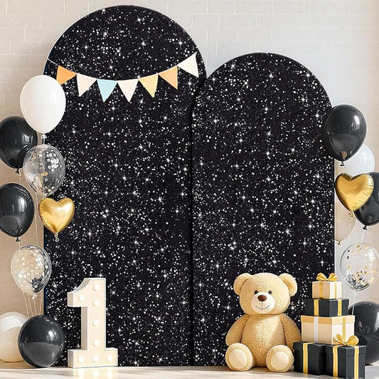 Arch Backdrop Cover Set of 2 Wedding Arch Covers 7.2FT and 6FT Black Spandex Sequin Arched Covers Stretchy Backdrops Balloon Chiara Backdrop Stand Cover for Birthday Party Bridal Baby Shower Decor