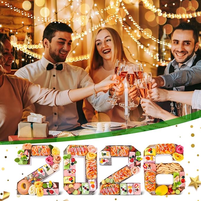2026 Set Cardboard Number for Charcuterie 10.2'' Fillable Tray Charcuterie Paper Box for Graduation Anniversary Birthday New Year Party Decorations Chocolate Cookies Goodie Cupcake Box