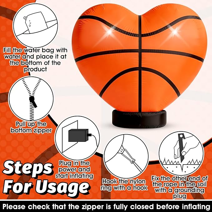 Eyourlife 4 FT Valentine Basketball Inflatable Decoration,Giant Heart Basketball Blow-Up with Built-in 1Blower 2LED for Basketball Court Yard Indoor/Outdoor Coach Player Couple Valentine Decor