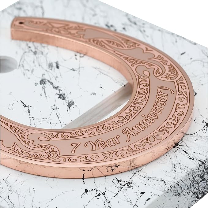 Copper Horseshoe with Wooden Stand - 7 Year Anniversary, Lucky Copper Decor, 7th Anniversary Keepsake for Him, Her or Couple, Symbol of Strength and Love